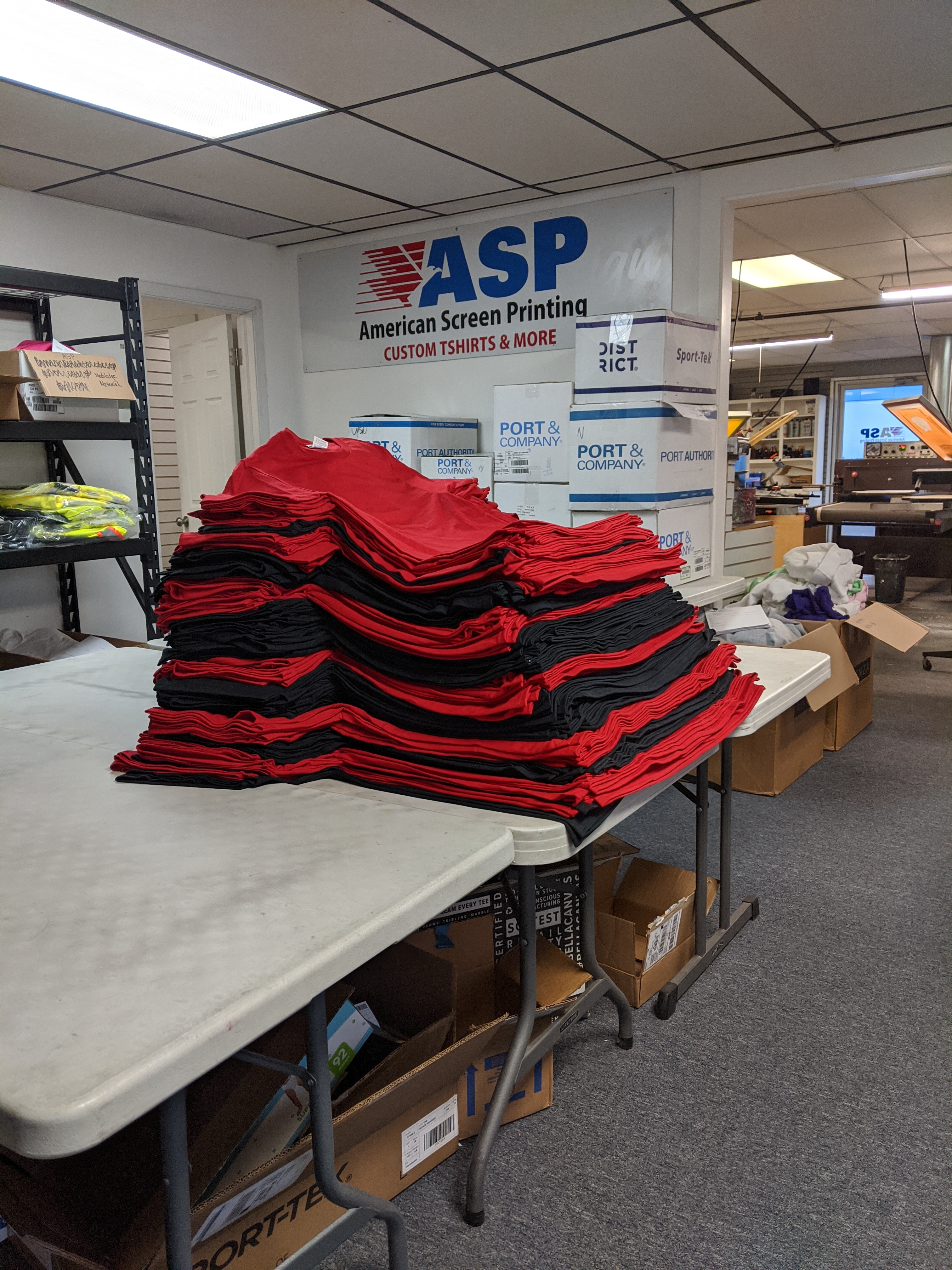 Red and black tshirts for an upcoming job